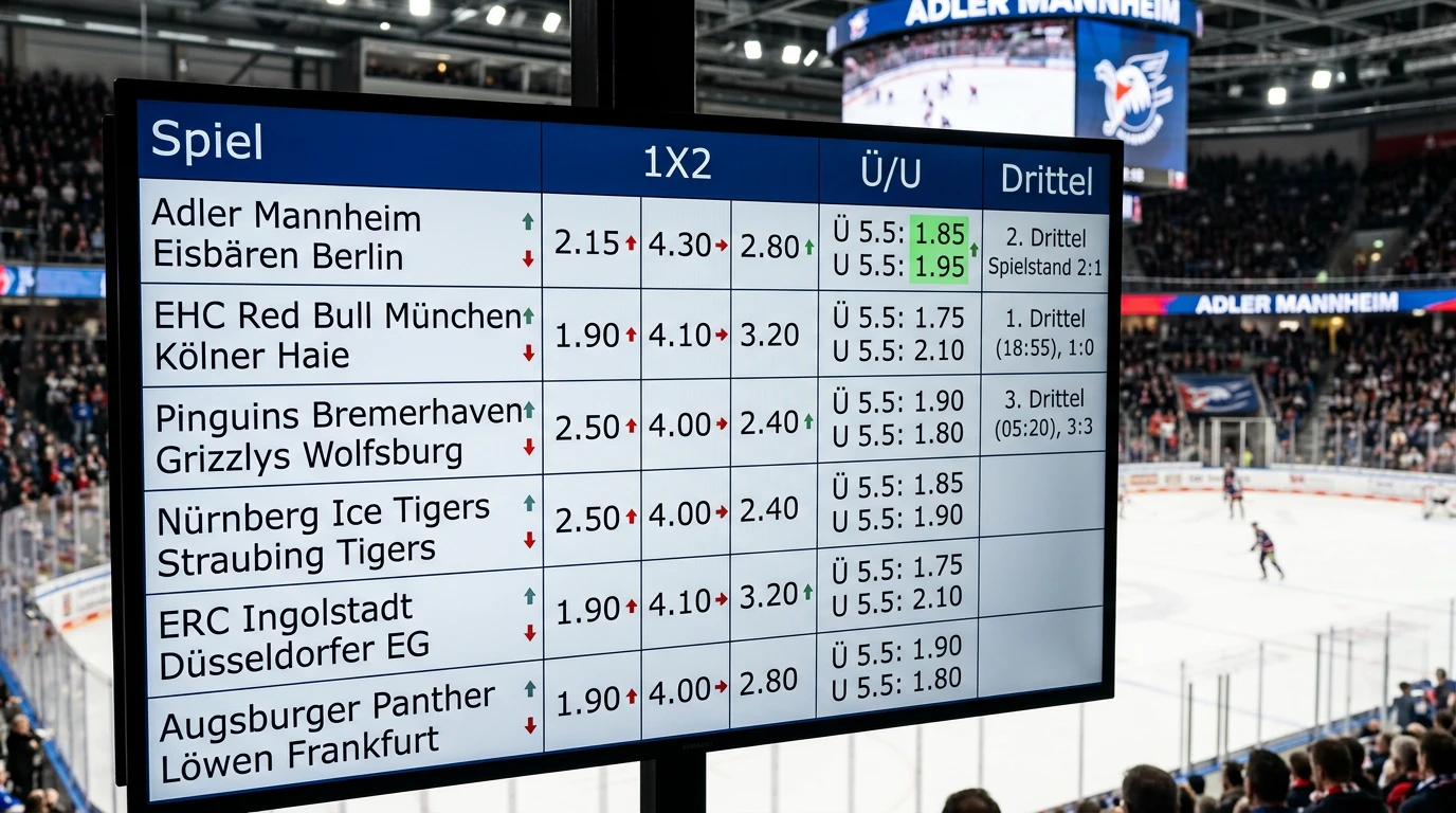 Live-Wettmärkte bei DEL Eishockeyspielen — Over Under Drittelwetten Powerplay Optionen