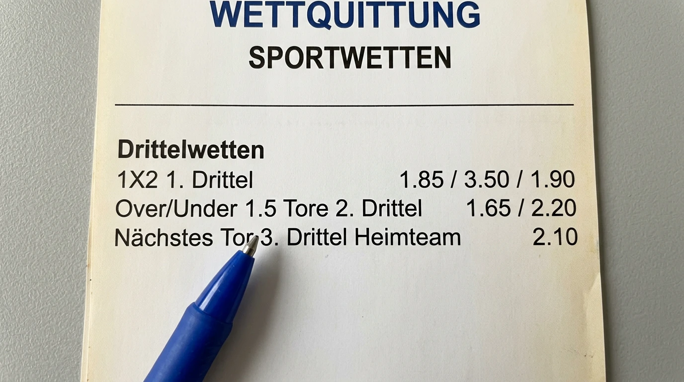 Übersicht aller Drittelwett-Märkte im Eishockey: 1X2, Over/Under und Next Goal je Spielabschnitt