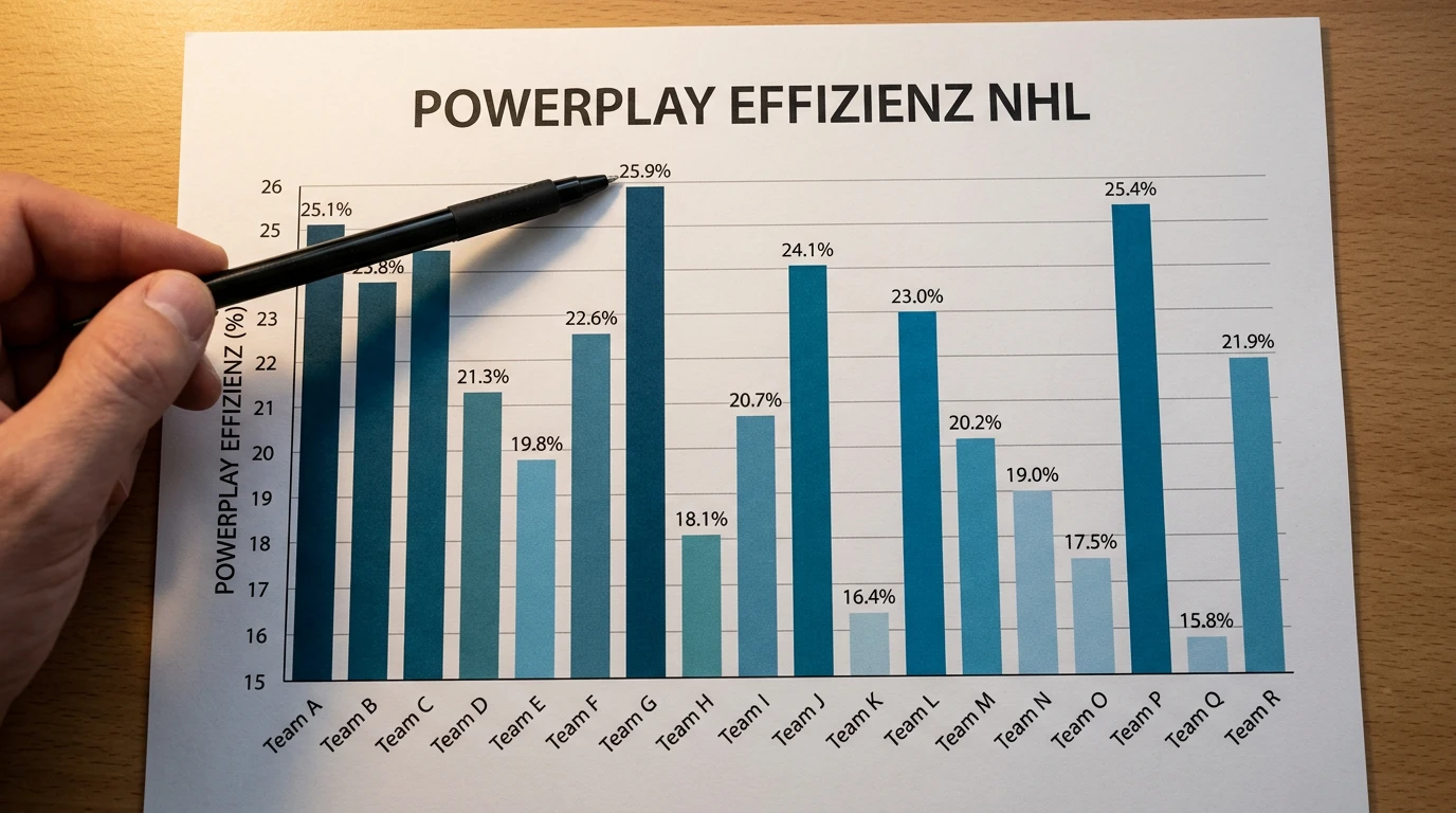 Eishockey Powerplay Erfolgsraten NHL — Statistik-Übersicht Powerplay-Effizienz verschiedener NHL-Teams prozentual