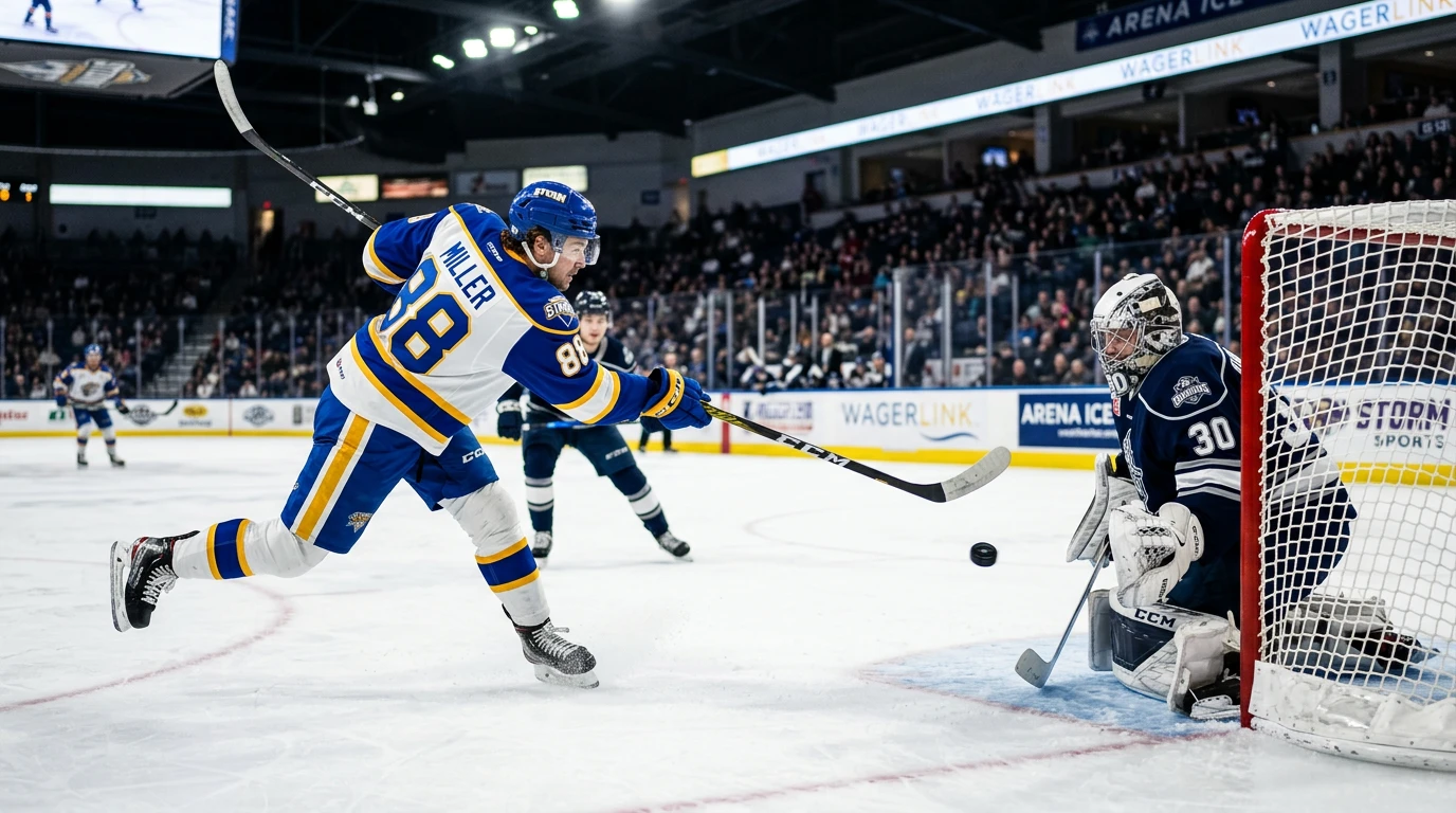 Eishockey Torschützenwetten — Stürmer erzielt Treffer beim Eishockey, Sportwetter platziert Torschützen-Wette