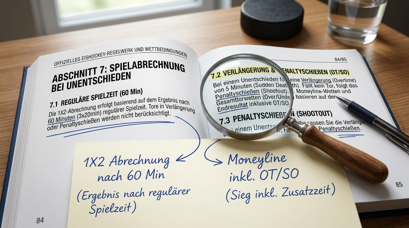 Overtime-Abrechnungsregeln beim Eishockey Wetten: Unterschied zwischen 1X2 und Moneyline bei Verlängerung