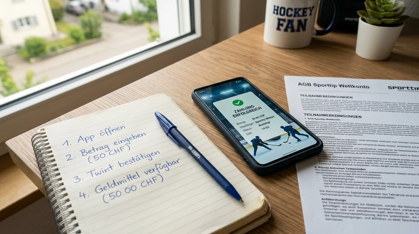 Einzahlungsprozess für Eishockey Live Wetten bei Sporttip: Schritt-für-Schritt mit Twint und PostFinance