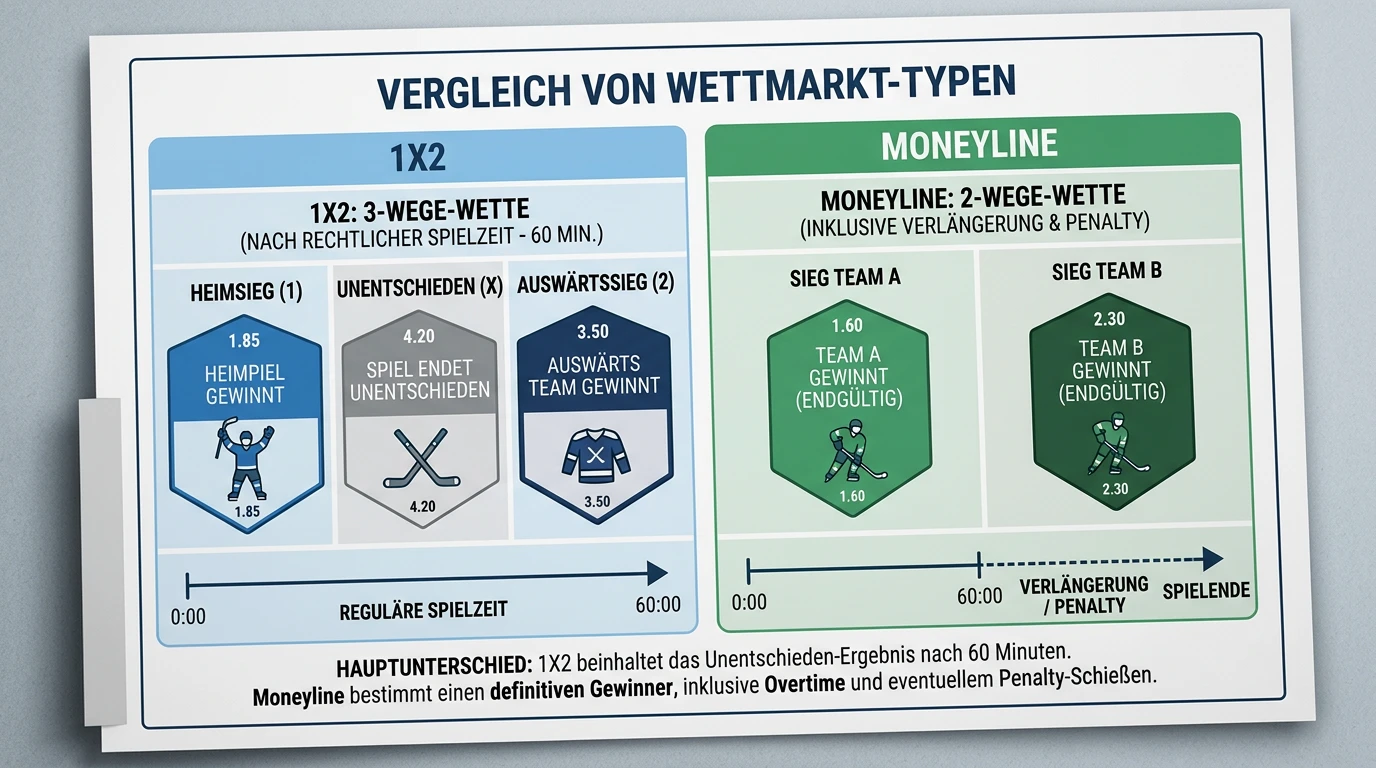 1X2 versus 2-Wege-Moneyline beim Eishockey – Unterschied in der Abrechnungsregel bei Overtime und Verlängerung