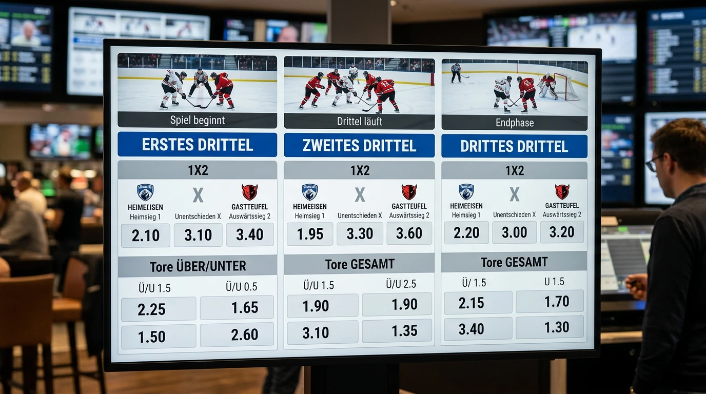 Eishockey Drittelwetten Märkte – Ergebnis und Over Under für erste zweite und dritte Spielabschnitte
