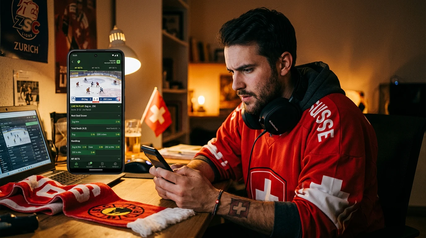 Eishockey Live Wetten online in der Schweiz — Sportwetter verfolgen ein Eishockeyspiel live und platzieren In-Play-Wetten auf einem Bildschirm