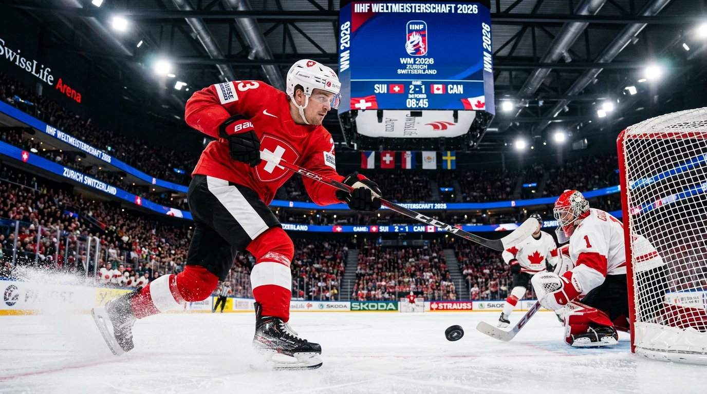 IIHF Eishockey WM 2026 Wetten — Nationalspieler im WM-Dress beim IIHF-Weltmeisterschafts-Eishockeyspiel