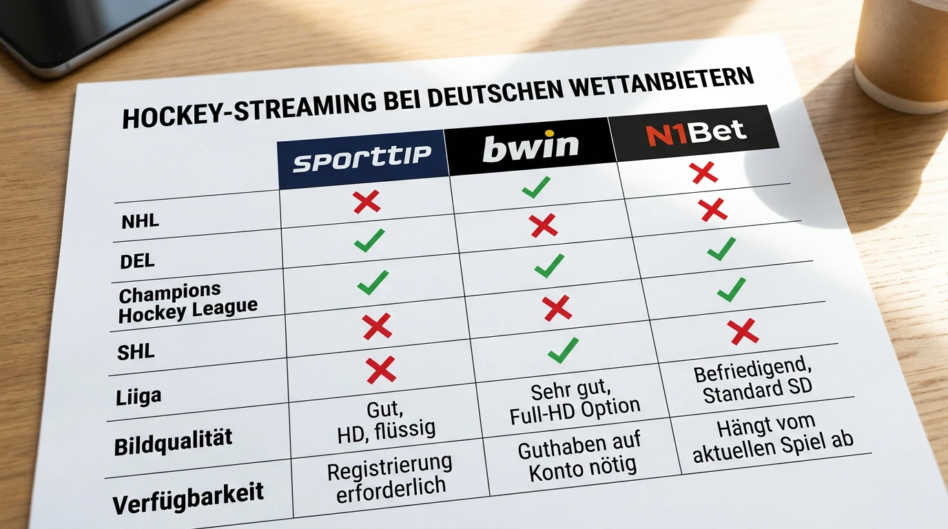 Eishockey-Wettanbieter mit integriertem Livestream im Vergleich — bwin und Sporttip für Schweizer Nutzer