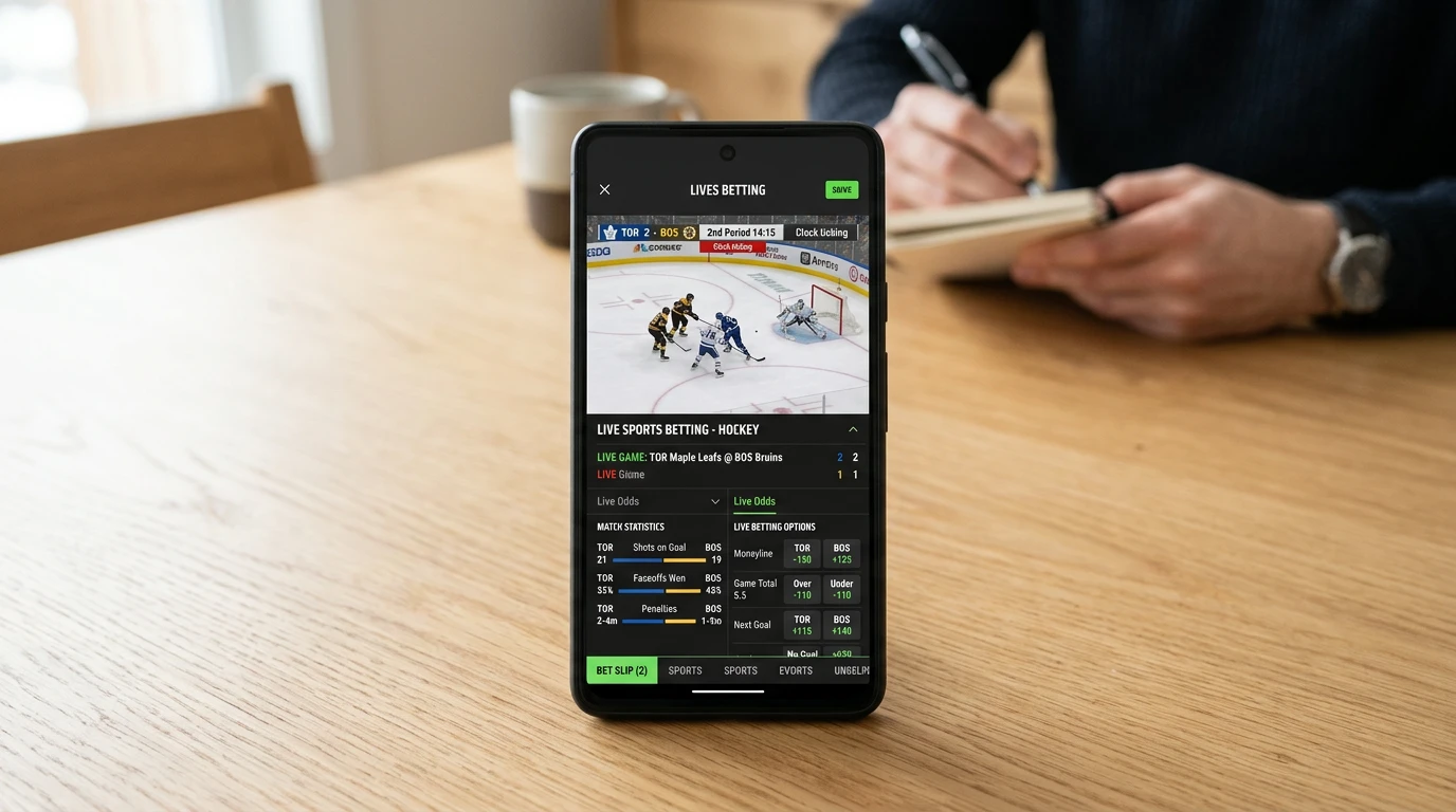 Mobile Eishockey Live Wetten auf dem Smartphone — Wettanbieter-App mit Live-Quoten beim Eishockey