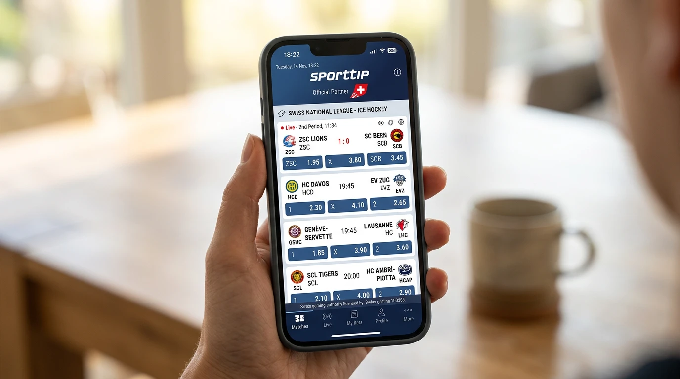 Sporttip Mobile App für Eishockey Live Wetten — offizieller Schweizer Wettanbieter auf dem Smartphone