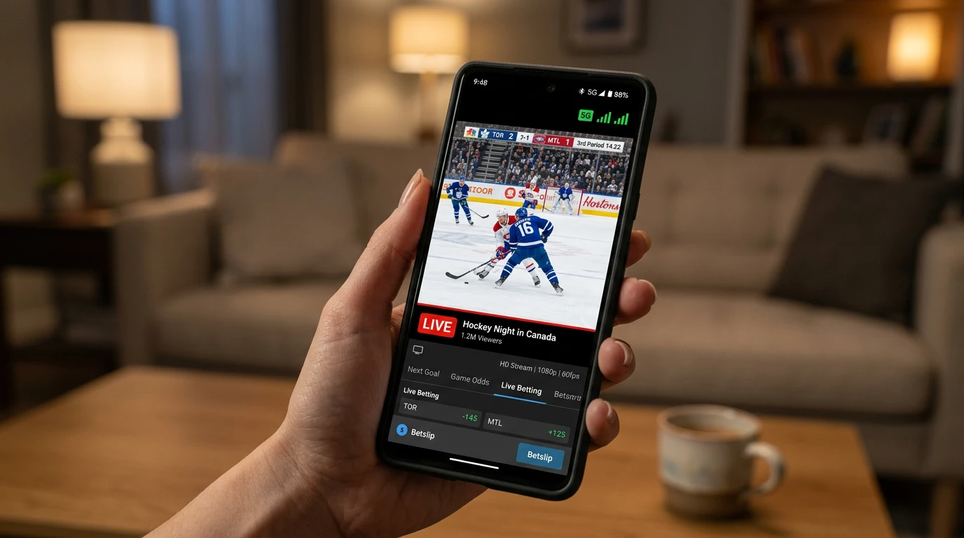 Eishockey Live-Streaming auf dem Smartphone für mobile Sportwetter — stabile Verbindung und Bildqualität