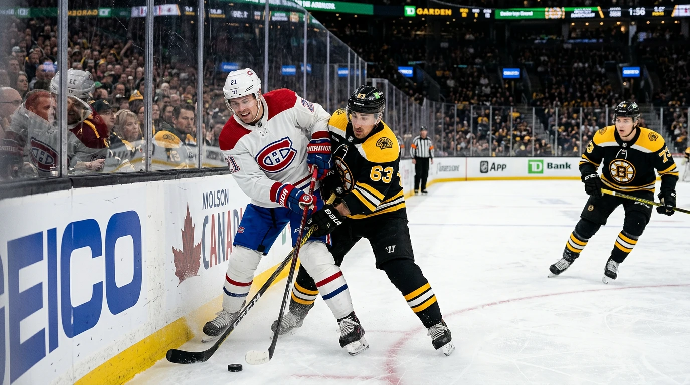 NHL Eishockey Live Wetten Faszination — NHL-Spieler im Duell auf dem Eis mit voll besetzten Rängen