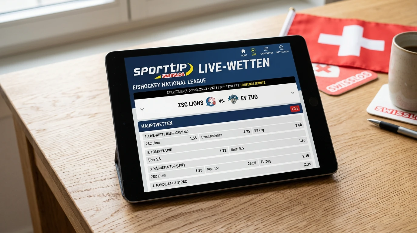 Sporttip Eishockey Wetten: offizielle Schweizer Plattform von Swisslos für Live-Wetten auf National League und NHL